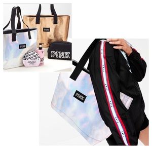 VS PINK HOLOGRAPHIC TOTE MAKEUP BAG COCO LOTION +